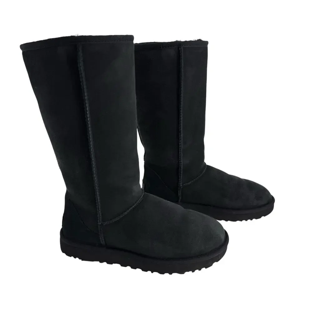 UGG Black Classic Tall II Suede Water Repellent Boots Womens 7